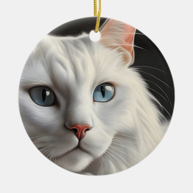 White Cat Ceramic Tree Decoration (Front)