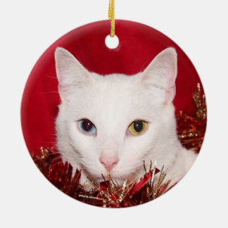 White cat Christmas Ceramic Tree Decoration