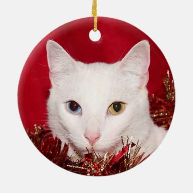 White cat Christmas Ceramic Tree Decoration (Back)