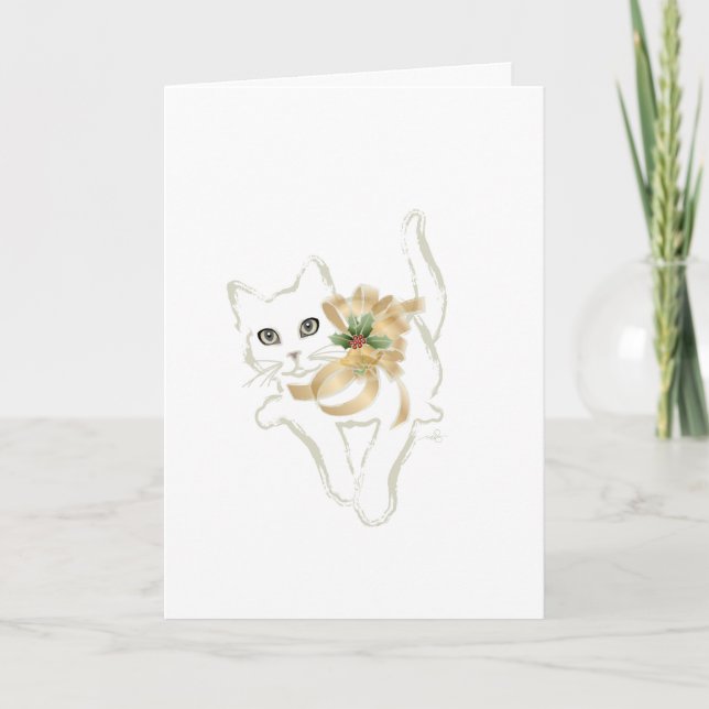 White Cat Christmas Holiday Card (Front)
