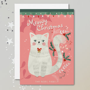 White Cat Christmas Illustration Flat Holiday Card