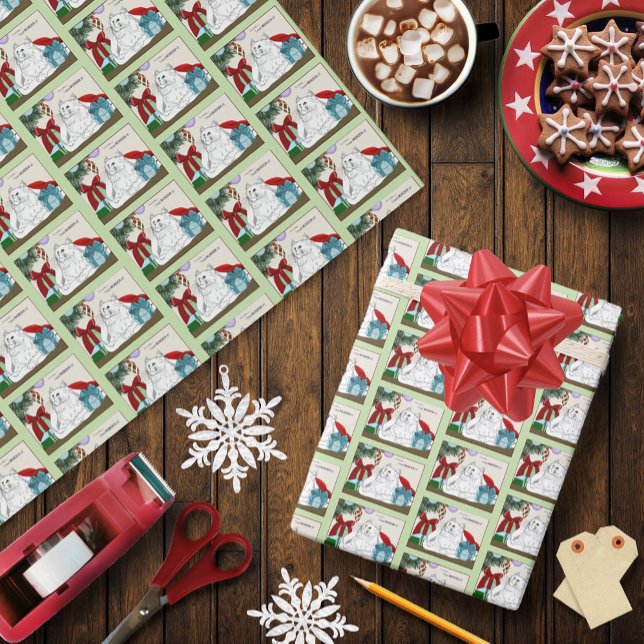 White Cat Christmas Ornaments Funny Wrapping Paper (Creator Uploaded)