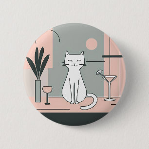 white cat Cocktail party cats retro stye 6 Cm Round Badge