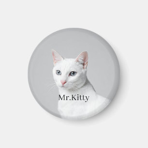 White Cat Custom Pet Name – Editable Cute Portrait Magnet