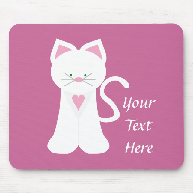 White Cat (customisable) Mouse Mat (Front)