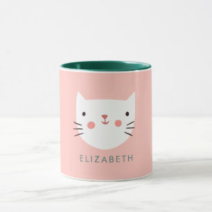 White  Cat Cute Custom Name  Mug