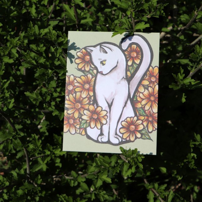 White Cat Daisy Flowers Cats                       Postcard (Creator Uploaded)