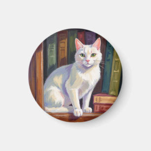 White Cat Drawing Magnet
