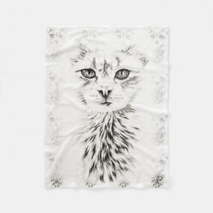 White Cat drawing of chic pet portrait cat art Fleece Blanket