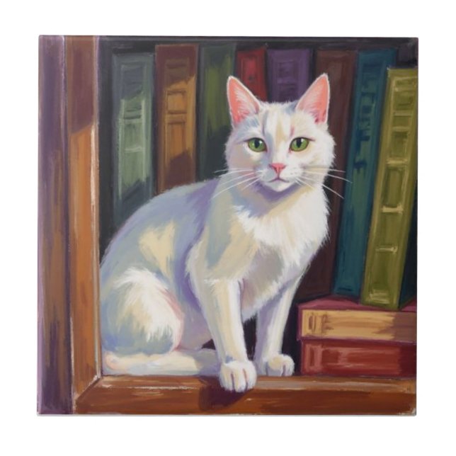 White Cat Drawing Tile (Front)