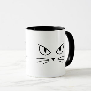 White Cat Face Sharp Eyes Mug