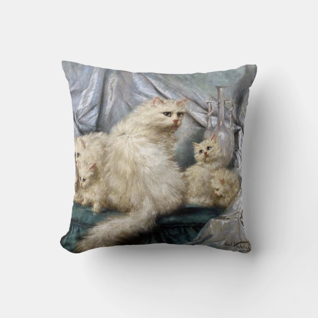 White Cat Family, Carl Kahler Cushion (Front)
