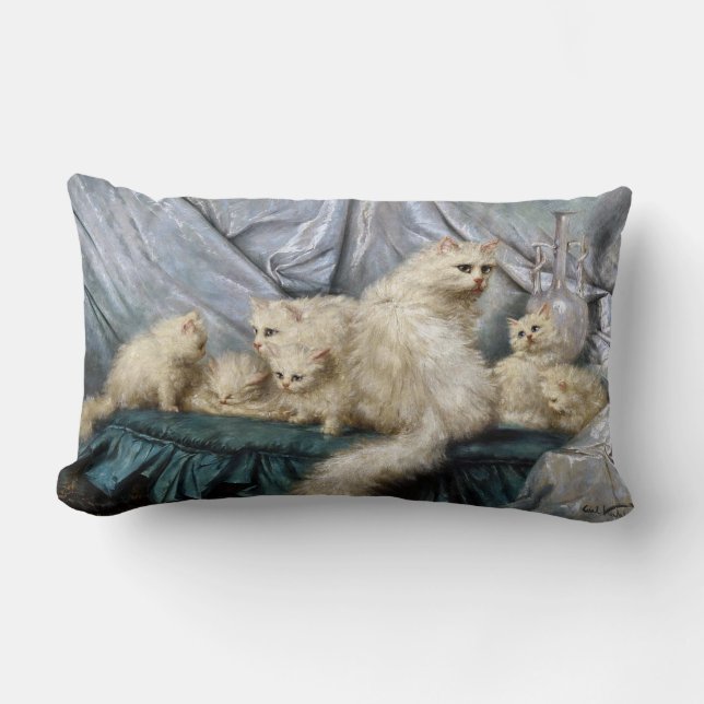 White Cat Family, Carl Kahler Lumbar Cushion (Front)