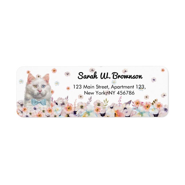 White Cat Flowers Blue Bow Tie (Front)