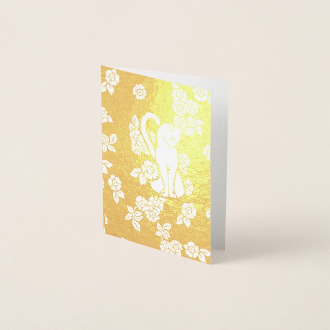 White Cat Flowers Foil Card (Front)