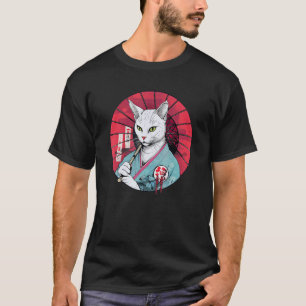 White Cat Geisha Funny Pet Kimono T-Shirt