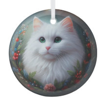 White Cat Glass Ornament