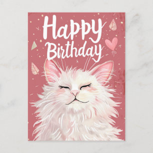 White Cat Happy Birthday Postcard