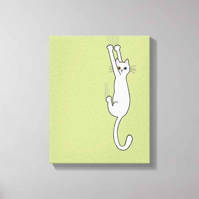 White Cat Holding On With Claws Funny Canvas Print (Front)