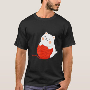 White Cat Holding Red Wool Scroll T-Shirt
