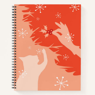 "White Cat & Holly" design in Watermelon Notebook