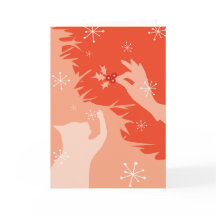 White Cat & Holly, watermelon, Holiday/xmas Card