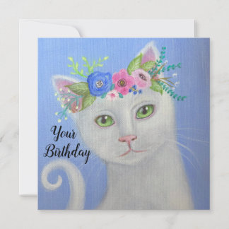 White Cat I Flower Crown Whimsical Art 