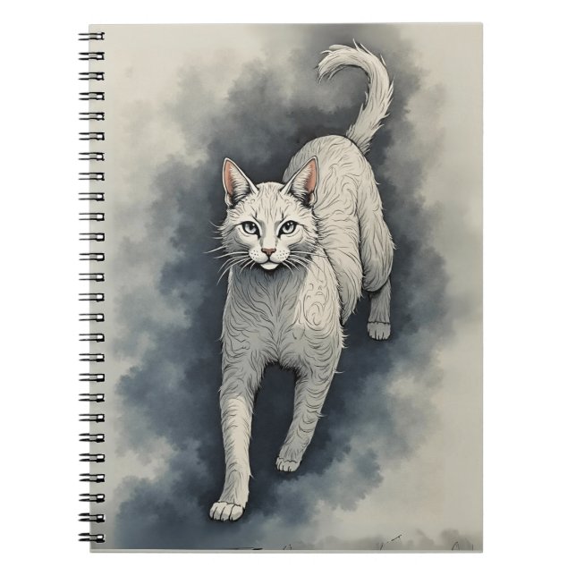 White Cat in a Chinese Ink Drawing Style Notebook (Front)