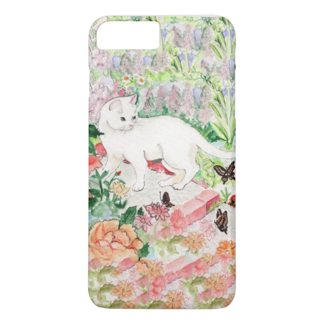 White Cat in a Garden iPhone Case (Back)