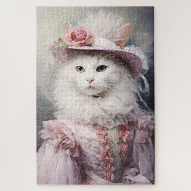 White Cat in a Pink Ensemble Jigsaw Puzzle (Vertical)