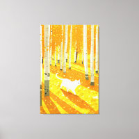 White Cat in Aspen Forest Illustration Art