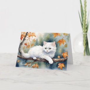 White Cat In Autumn Leaves for Thinking of You Card