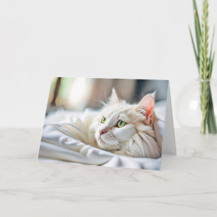 White Cat In Bed Thinking Of You Card