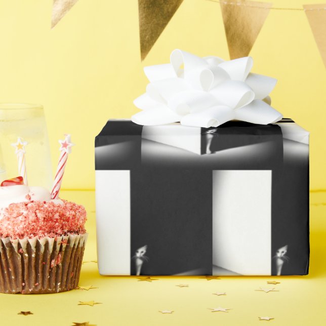 White Cat In Black Shadow Wrapping Paper (Birthday Party)