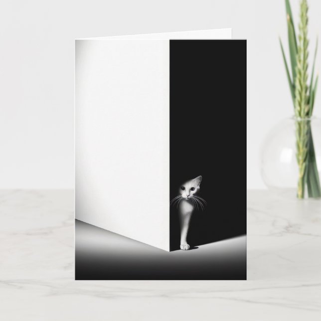 White Cat In Black Shadows Card (Front)