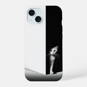 White Cat In Black Shadows iPhone 15 Case