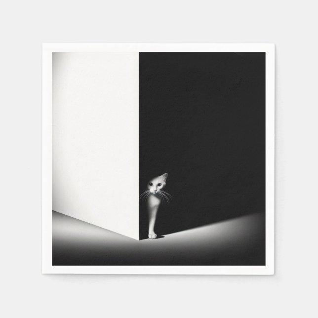 White Cat In Black Shadows Napkin (Front)
