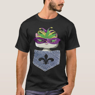 White Cat in Pocket Cat Carnival Party Mardi Gras T-Shirt