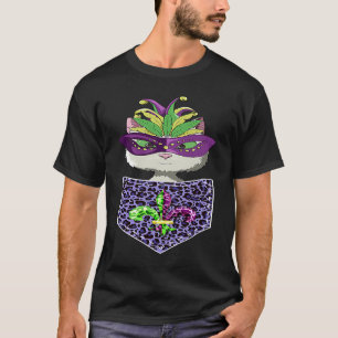 White Cat in Pocket Leopard Retro Cat Mardi Gras T-Shirt