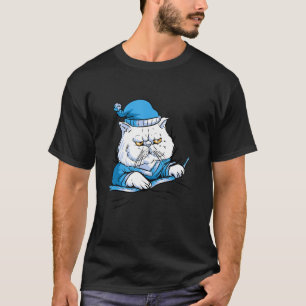 White Cat In Pyjamas Cute Funny Fluffy T-Shirt