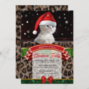 White Cat in Santa Claus Hat               Invitation