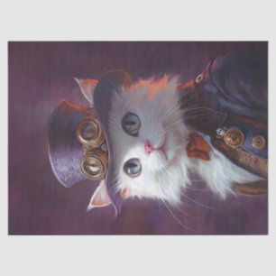 White Cat in Steampunk Costume Decoupage Tissue Paper