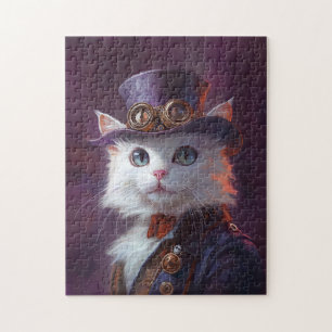 White Cat in Steampunk Costume Jigsaw Puzzle