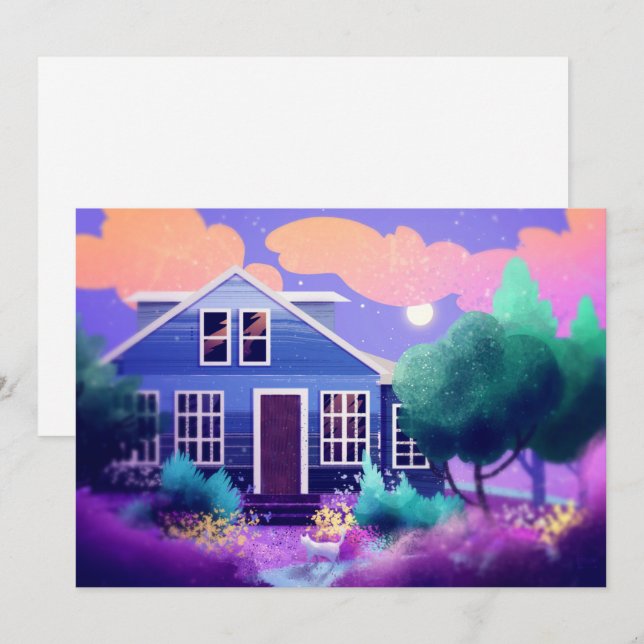 White Cat in the Night Garden Holiday Card (Front/Back)