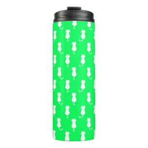 White Cat Isolated on Aqua Green Polka Dot Pattern Thermal Tumbler