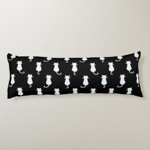 White Cat Isolated on Black Polka Dot Pattern Body Cushion