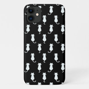 White Cat Isolated on Black Polka Dot Pattern iPhone 11 Case