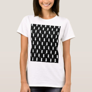 White Cat Isolated on Black Polka Dot Pattern T-Shirt