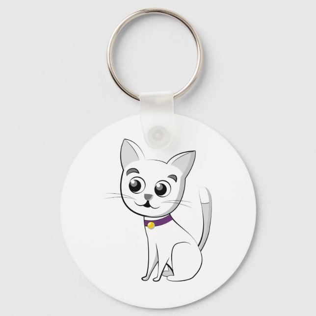 White Cat Key Ring (Front)
