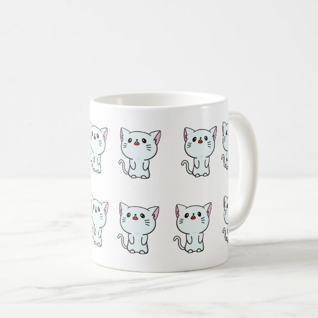 White Cat Kitten Design – Adorable Animal Lover  Coffee Mug (Front Right)